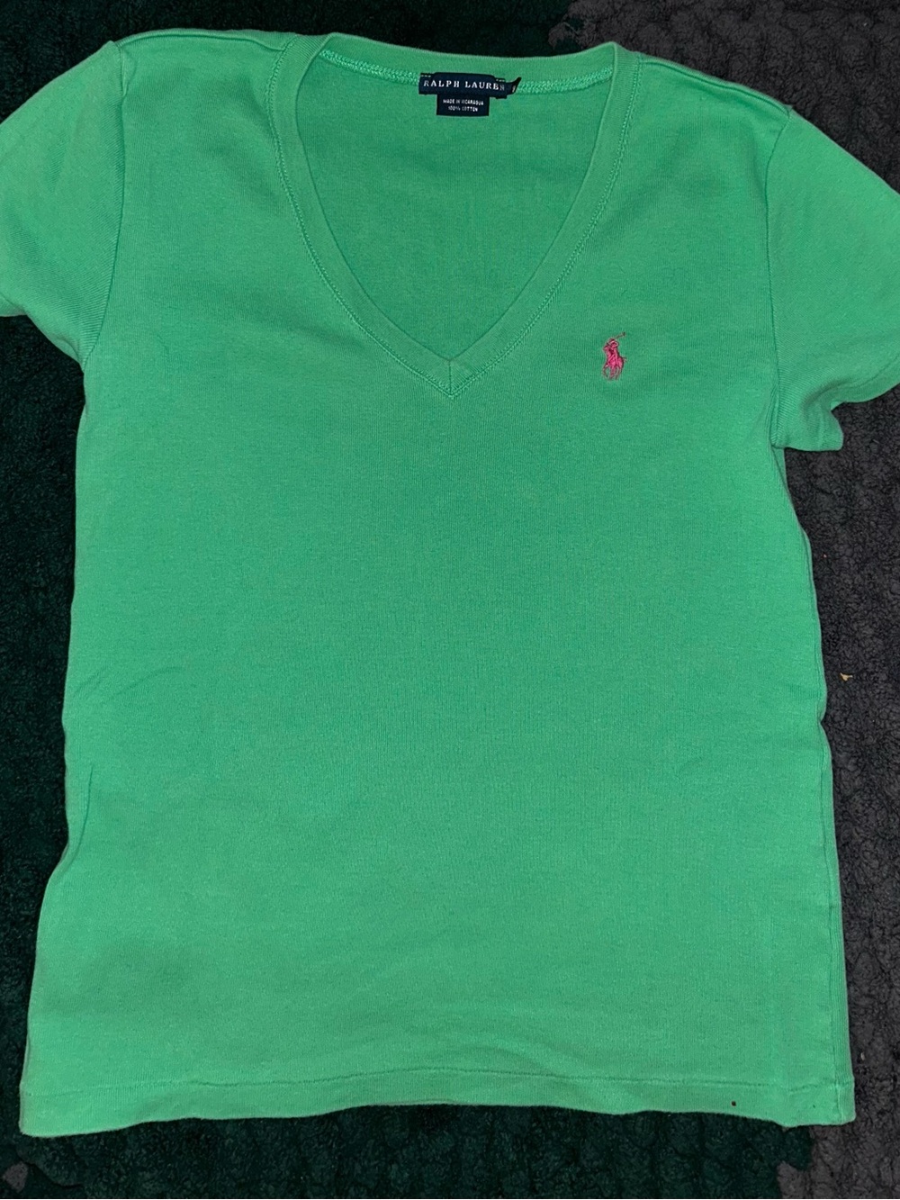 L y2k Ralph Lauren Women's Green V-Neck Polo T-Shirt
